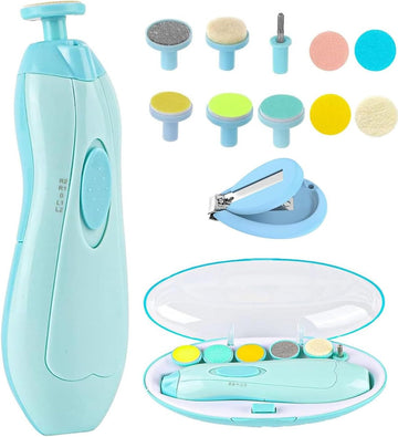 Baby Nail Trimmer File Electric Safe Nail Clippers with Light for Newborn or Toddler Toes and Fingernails, 12 in 1 with 4 Replacement Pads and Nail Cutter