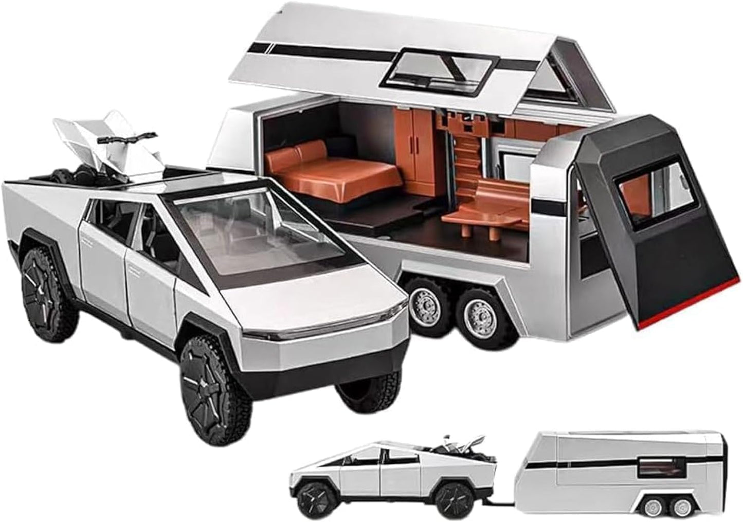 طقم نموذج مقطورة Cyber ​​Pickup RV بمقياس 1/32، شاحنة Mars Pickup Toy للأولاد من سن 4 إلى 7 سنوات، مركبة على الطرق الوعرة مصنوعة من السبائك المعدنية، نموذج سيارة لعبة معدنية مصبوبة، نموذج شاحنة محاكاة 